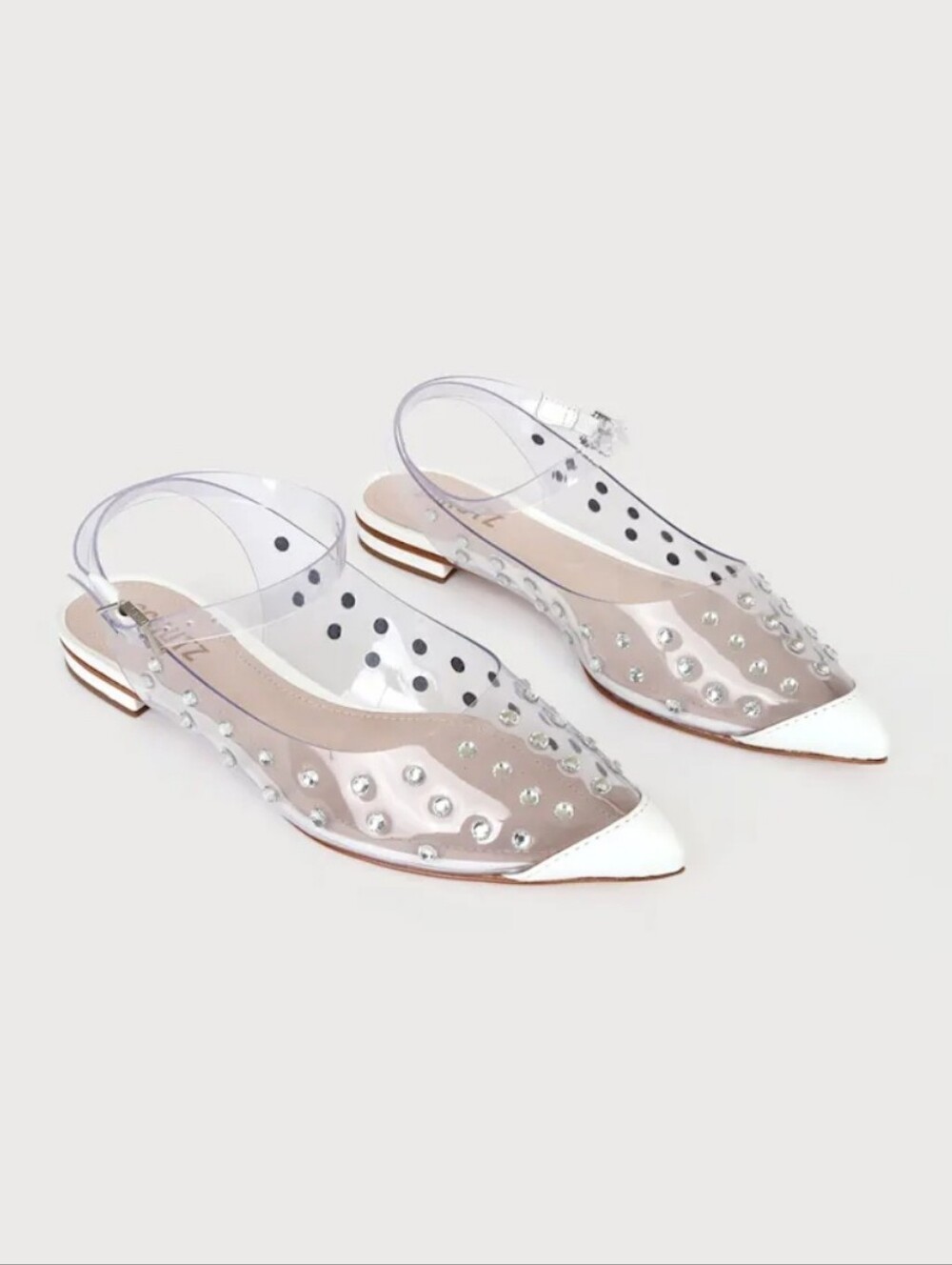 Schutz Biina Clear Vinyl and Leather Rhinestone Pointed-Toe Flats